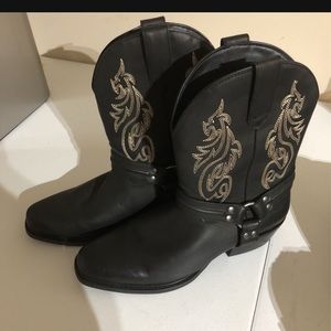 Men’s Dragon Tribal Stitched Leather Motorcycle Boots - 11